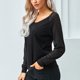 thumbnail image 3 of Mujeres Camiseta de Manga Larga A Rayas Transparente Costura Con Cuello En V Top para el Otoño y el Invierno, 3 of 7