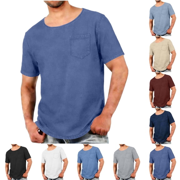 Abomasnow Men's Big and Tall Denim T-Shirts Short Sleeve Crewneck Vintage Washed Basic Loose Oversized Tees