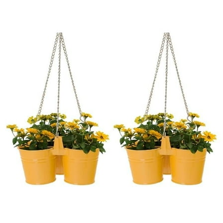 8117E SAFF S-2 Enameled Galvanized Triple Hanging Planter - Set of 2