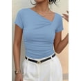 thumbnail image 7 of PRETTYGARDEN Women's Summer Asymmetrical Y2K Tops Trendy Ribbed Short Sleeve Fitted Tee Shirts Spring Fashion Clothing, 7 of 7