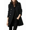 thumbnail image 2 of Women'S Winter Double Breasted Coat Elegant Lapel Collared Long Sleeves Blend Trench Pea Coat Black S, 2 of 6