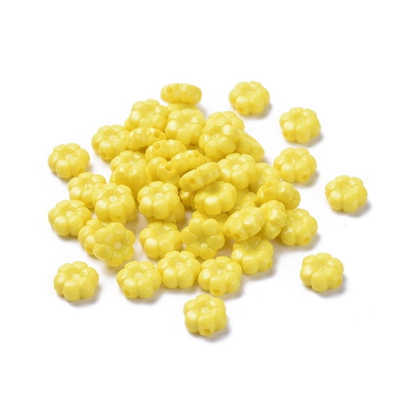 100pc Opaque Acrylic Flower Beads Yellow 10x5mm Hole: 1.5mm