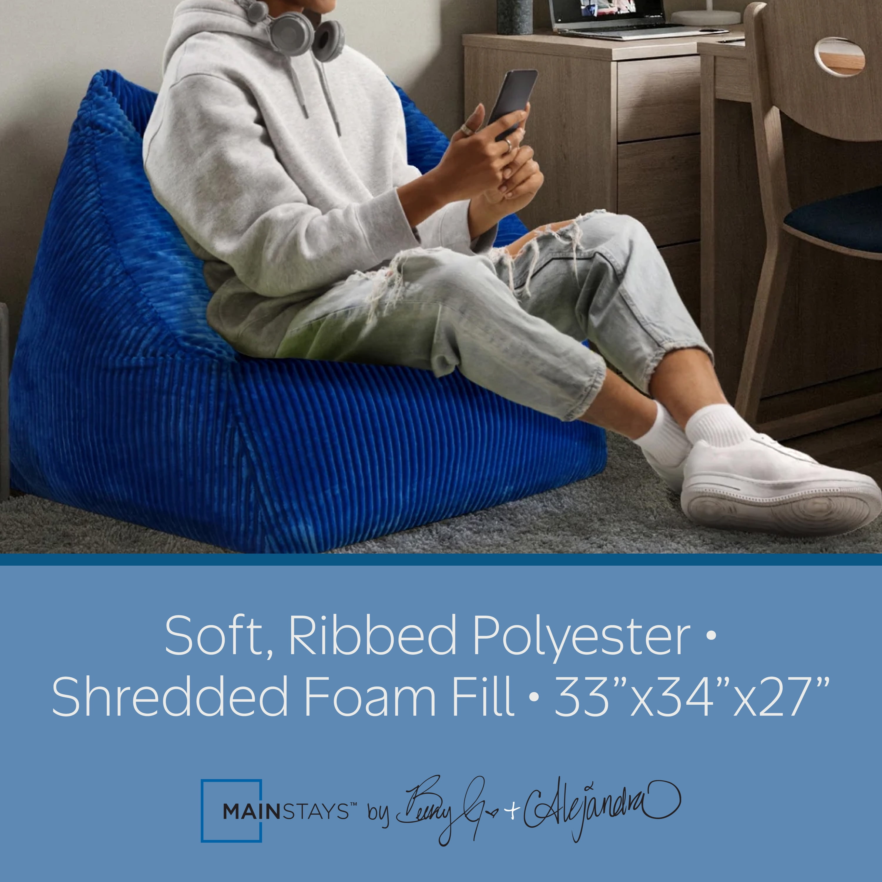 Mainstays by Becky G. & Alejandra Ribbed Plush Compressed Foam Chair, Blue