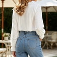 thumbnail image 4 of DHFJKG Long Sleeve Shirts For Women Lace Button Up Shirts Solid Color Ruffle Elegant Business Dressy Wear Office Lady Comfy Tops, 4 of 6