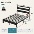 thumbnail image 3 of Bestier Queen Size Platform Bed Frame with Storage Headboard, LED Lights & USB Charging Station, Metal Bed Frame Black, 3 of 14