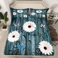 thumbnail image 2 of Manfei Rustic Flower Daisy Queen Sheet Sets,Countryside Farmhouse Lodge Flat Sheet,Blue White Queen Fitted Sheet For Girls Kids,Microfiber Bedroom Decor,4-Piece, 2 of 7