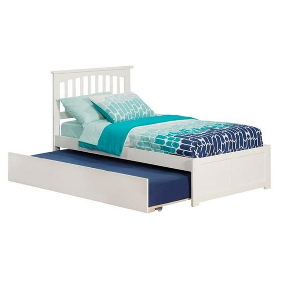Leo & Lacey Lit Plateforme en Bois Mission Simple avec Pied de Lit et Tiroir-Lit Simple, Blanc