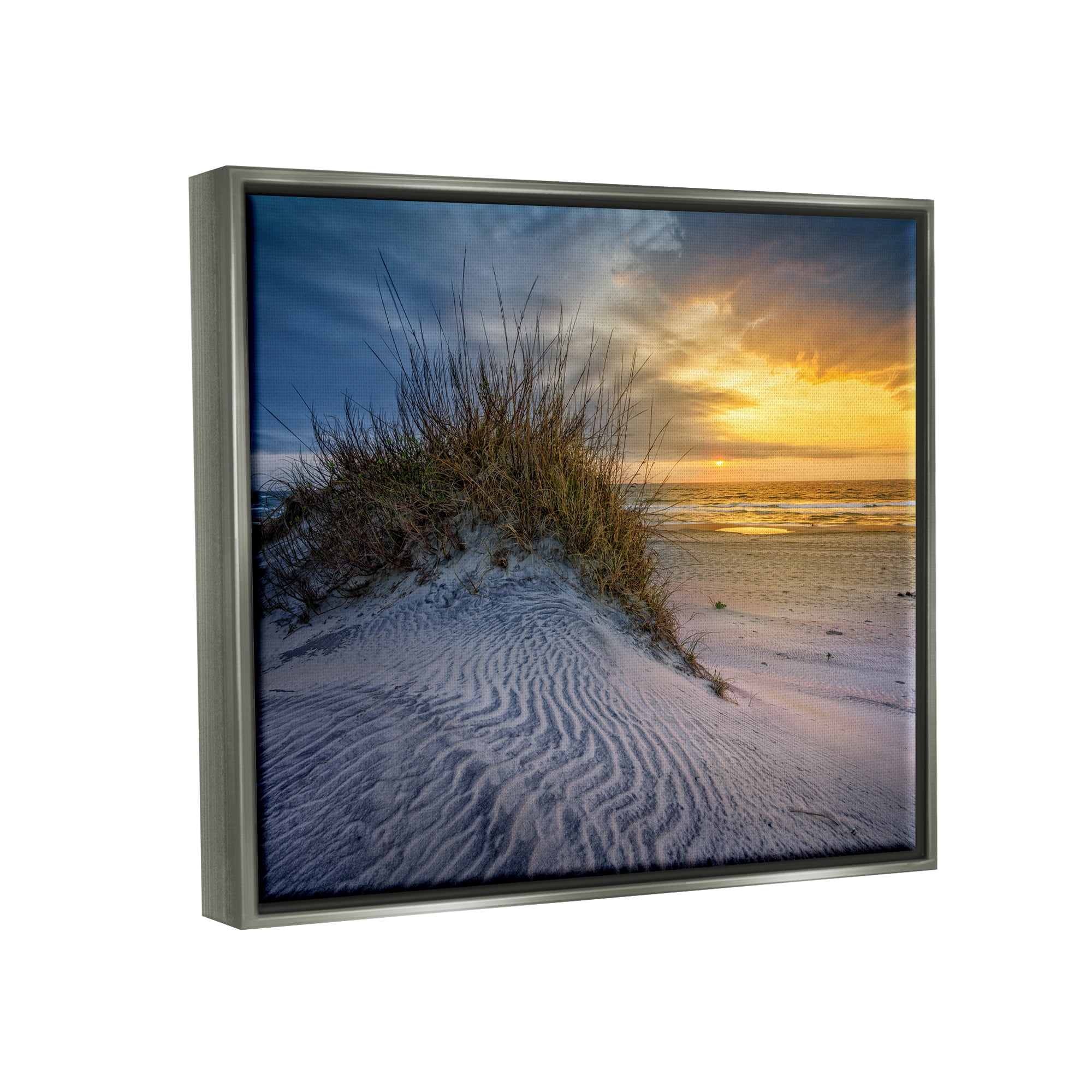 Stupell Beach Sand Dunes Vivid Sunrise Landscape Photography Gray Floater Framed Art Print Wall Art