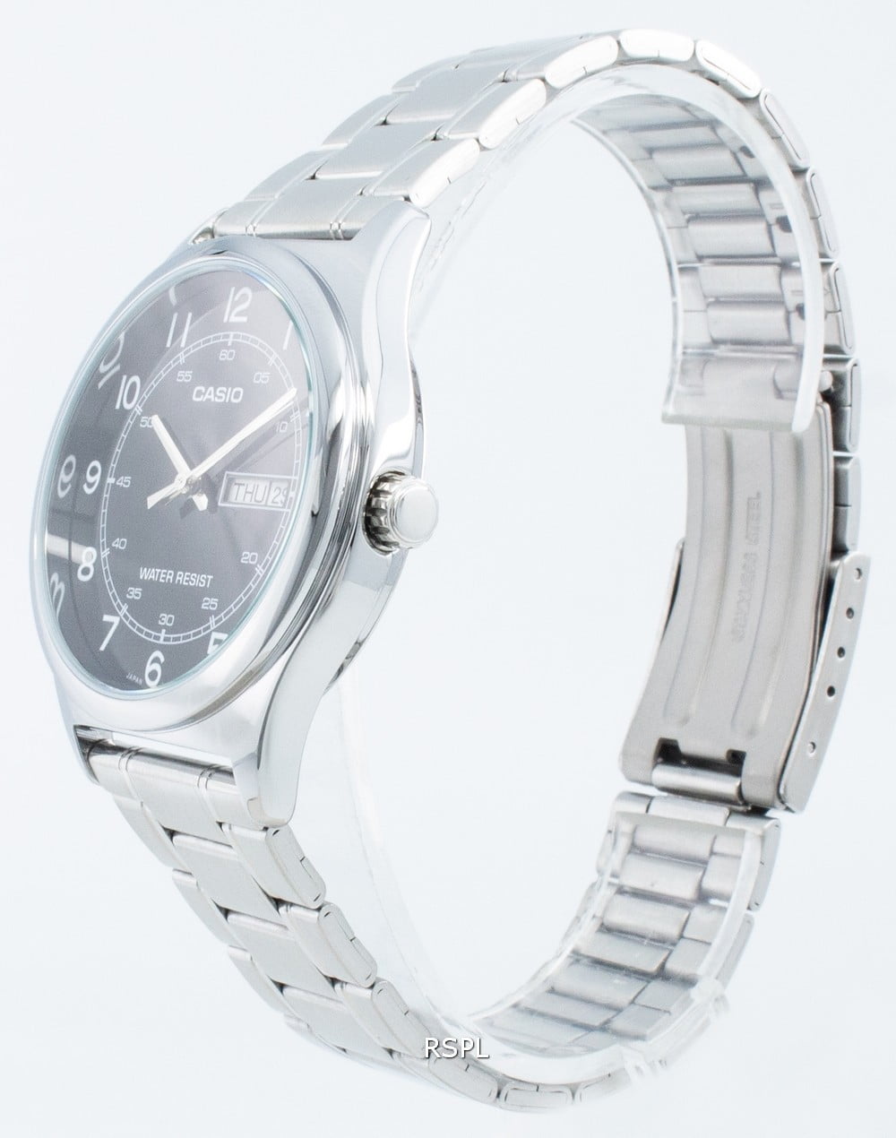Casio Men's Silver Stainless Steel Black Dail Quartz Analog Watch MTP-V006D-1B2