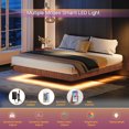 thumbnail image 2 of Walnut Queen Floating Bed Frame with LED Lights, Curved Wood Design, Heavy Duty Metal Slats – No Box Spring Required, 2 of 12