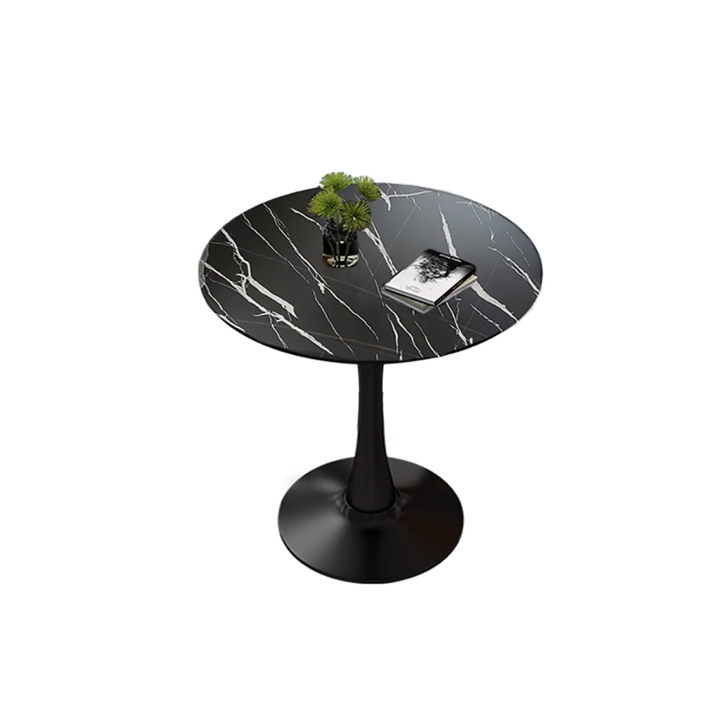 Miniyam 23.6" Round Dining Table, Small Wood Breakfast Table for Apartment, Kitchen or Studio, Modern Compact Dining Table for 2, Black Marble
