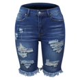 thumbnail image 4 of Ovticza Women's Ripped Mid-Rise Denim Bermuda Shorts Frayed Raw Hem Stretch Jean Shorts Blue 2XL, 4 of 6