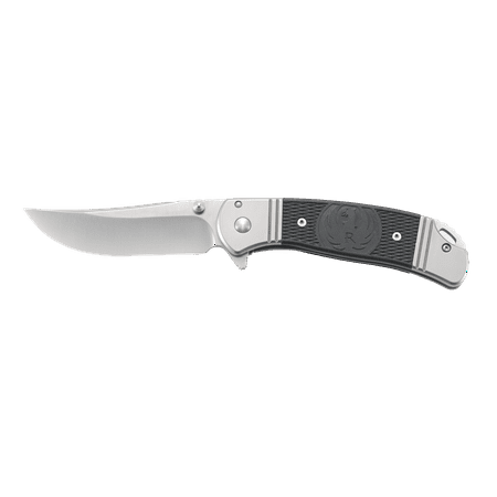 CRKT Ruger Hollow-Point Compact R2302 Folding Knife with Satin Finish 8Cr13MoV Plain Edge Blade with Double Bolsters and Glass-Reinforced Nylon Handle Inlays and Frame Lock for Safety
