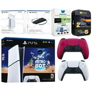 Sony PlayStation 5 Astro Bot Slim Digital Bundle with Disc Drive, Extra Controller, Vertical Stand, MightySkins Game Collection Services and 2 Year Extended Warranty - Cosmic Red