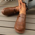 thumbnail image 4 of Mules for Women Thick Sole Orthopedic Sandals Splice Leather Closed Round Toe Hollow out Slip on Slides Walking Shoes Brown Size 7.5, 4 of 7