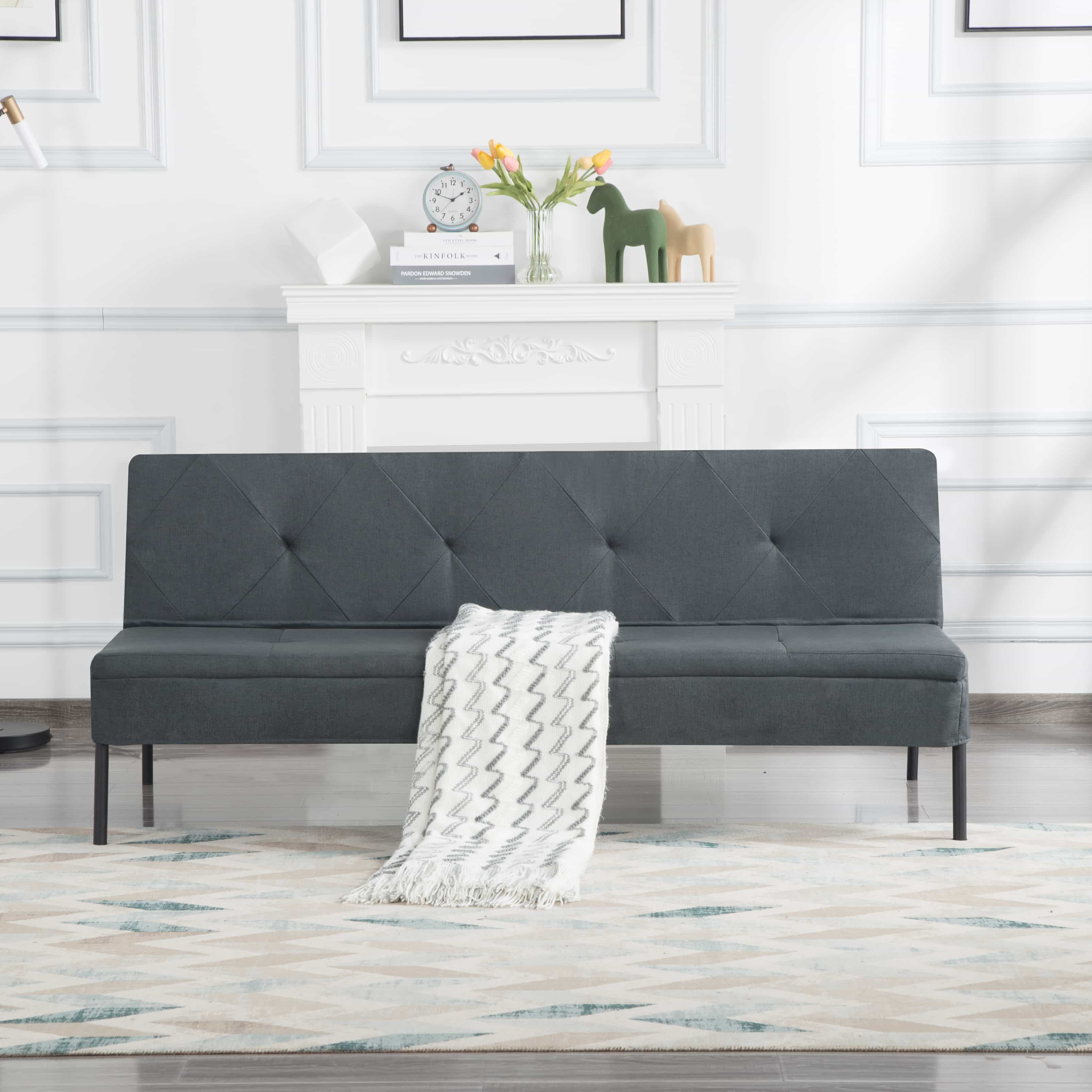 BSHTI 63 inch Futon Sofa Bed,Polyester Fabric Futon Sleeper Sofa with Upholstered for Livingroom,Dark Gray
