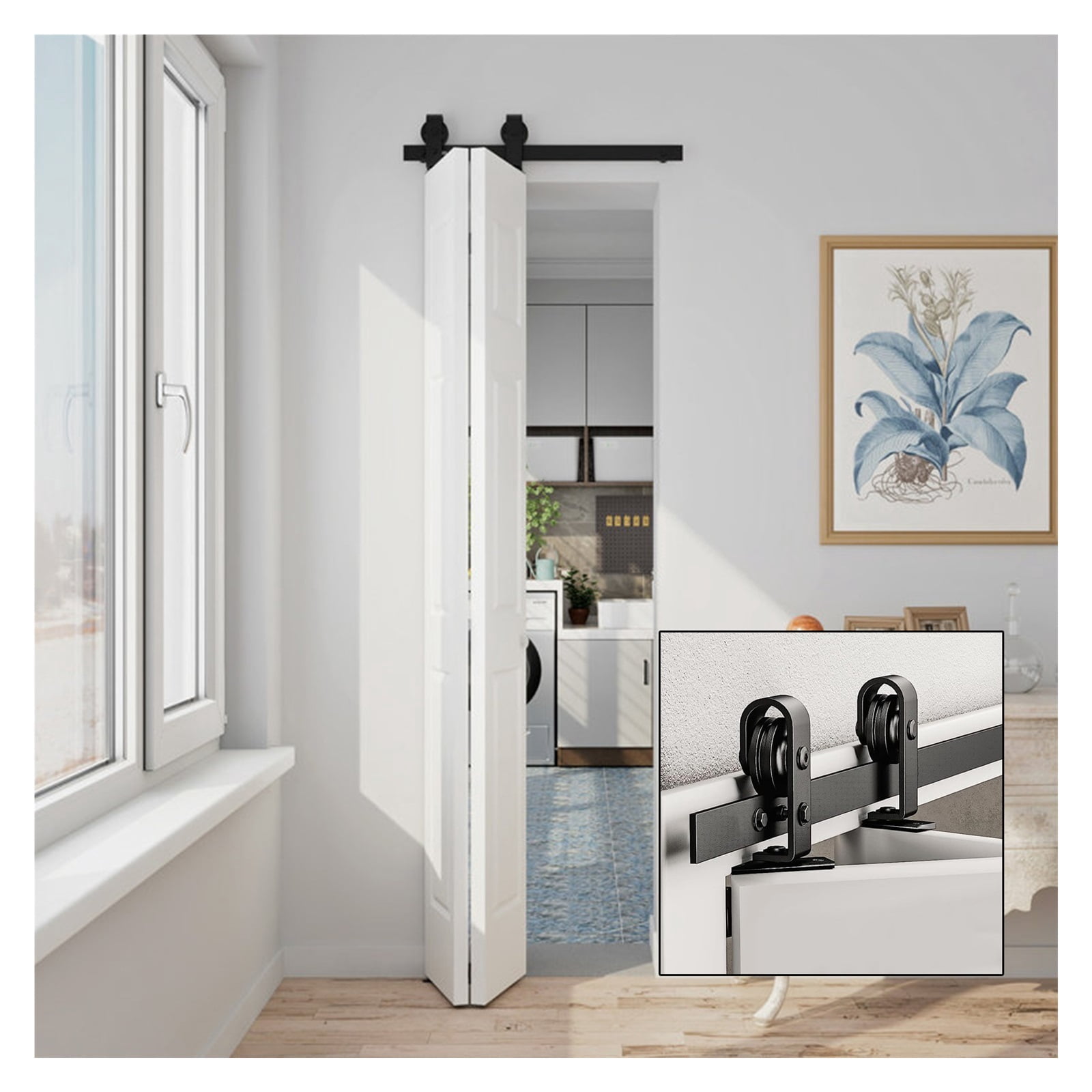TrailBlaze Bi-Fold Barn Door Hardware Kit – 60" Track, Fits Two 28" Doors, 400 Lbs Capacity, Black