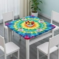 thumbnail image 3 of Colorful Tie Dye Blossom Pattern Square Fitted Tablecloth with Elastic Edge,Square Table Cover,Washable Elastic Table Cover for Home Kitchen Party Decor 34"x34", 3 of 6