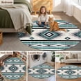 thumbnail image 6 of Round Area Rug 6ft,Water Duck Green Aztec Geometric Washable Carpet Non-Slip Runner Accent Rugs Indoor Floor Mat for Bedroom Living Room Decor,Bohemian Ethnic Wind, 6 of 9