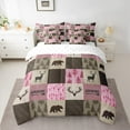 thumbnail image 2 of Castle Fairy Hunting Deer Bear 7 Pieces Bedding Comforter Set,Rustic Plaid Full Bedding Set Lightweight,Brown Pink Fitted Sheet Flat Sheet,Microfiber Animal Bedroom Decor, 2 of 8