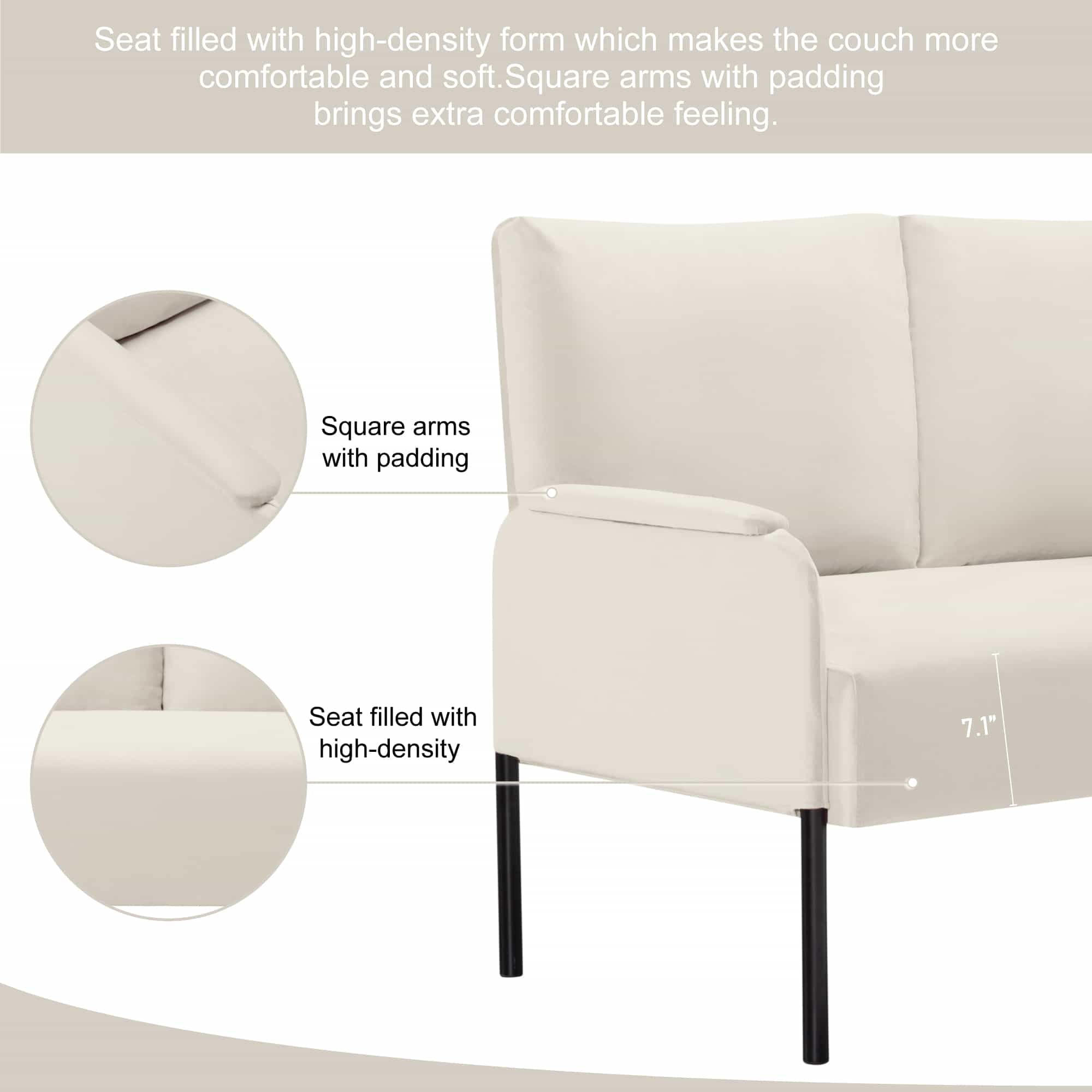BSHTI Velvet Upholstery Loveseat Couch,2 Seating,Metal Frame,High-density Fam Seat Loveseat,Well in Apartments or Rooms with Limited Space(Beige)