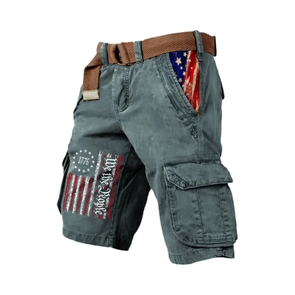 GrmtClth 250th Anniversary Usa Cargo Shorts for Men Summer American Flag Graphic Short Pant Breathable Multi Pocket Shorts Trend Clothing Dark Green XL