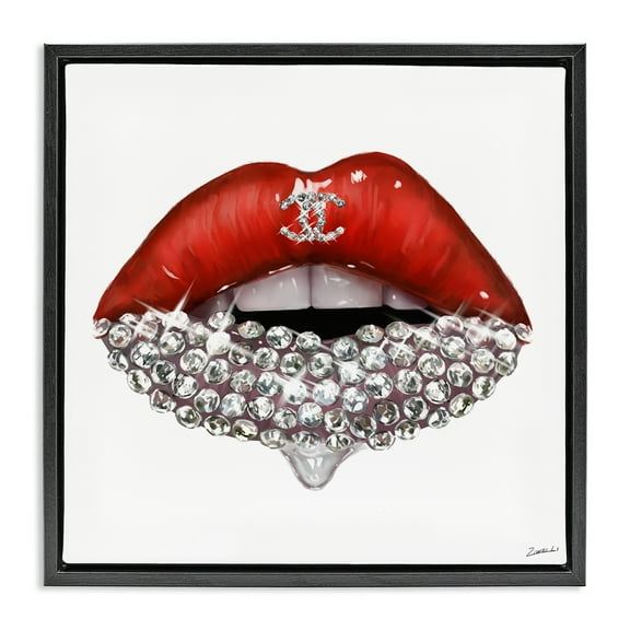 Stupell Industries Chic Red Lip Gemstones Beauty & Fashion Painting Black Floater Framed Canvas Art Print Wall Art, 18 x 18