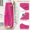 thumbnail image 3 of TEMOFON Pants for Women Wide Leg Linen Pant Palazzo Summer Casual Flowy Pants with Pocket Pink Drawstring Loose Comfy Soft Pants L, 3 of 10