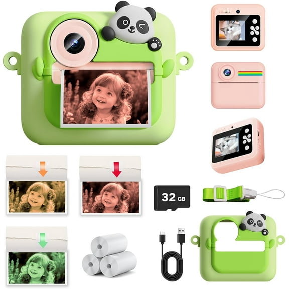Kids Instant Print Camera with 32GB TF Card & Color Print Paper-1080P HD Dual Lens , 2.4" IPS Eye-Protect Screen, 48MP Photo, Video Recorder, DIY Frames, Gift for Age 3-12(Pink)