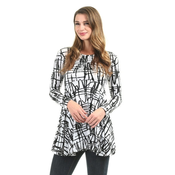 Made by Johnny WT1454 Womens Print Long Sleeve Curved Empire Line