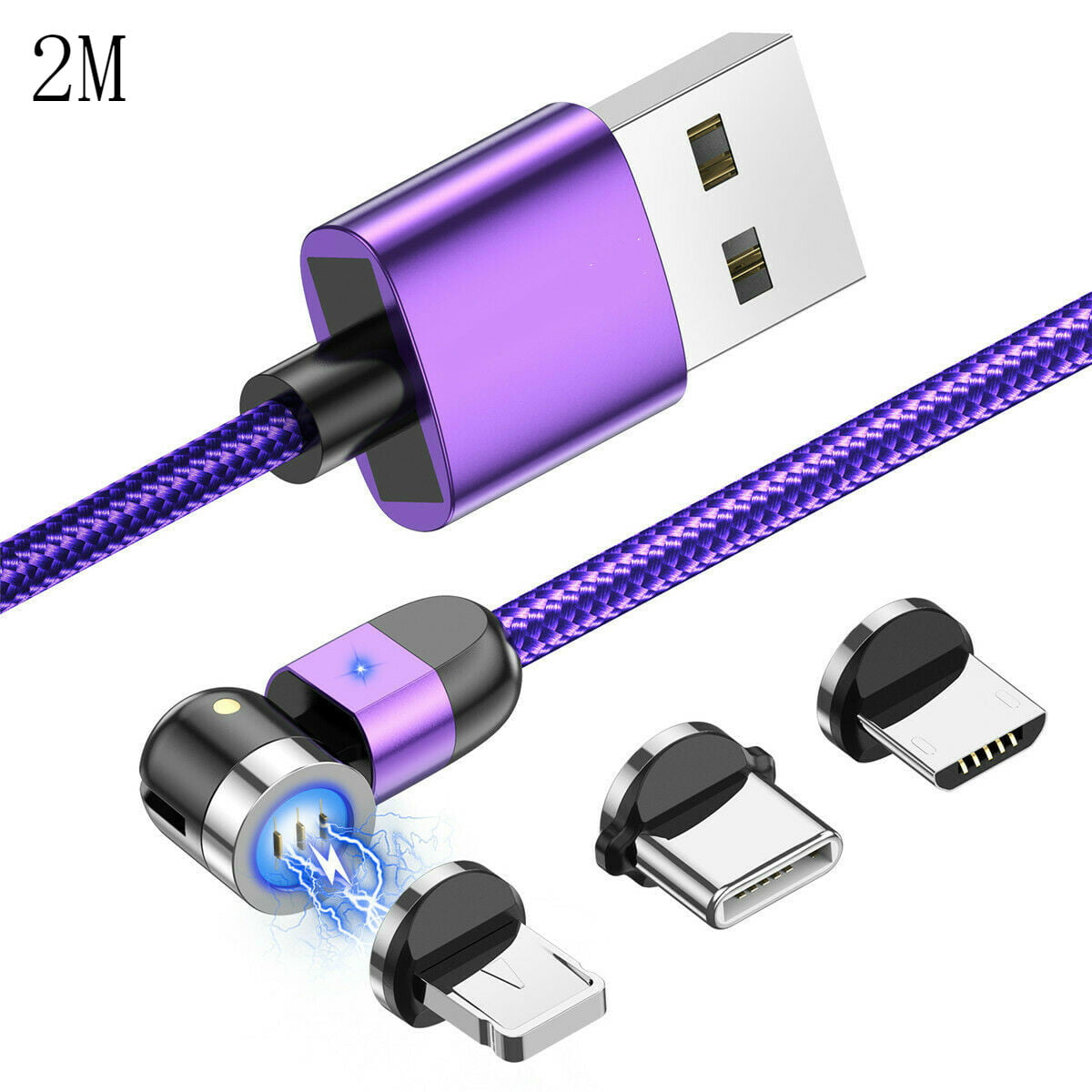 360°USB Magnetic Fast Charging Phone Charger for Type C USB Data  Cable(Purple/2M) 