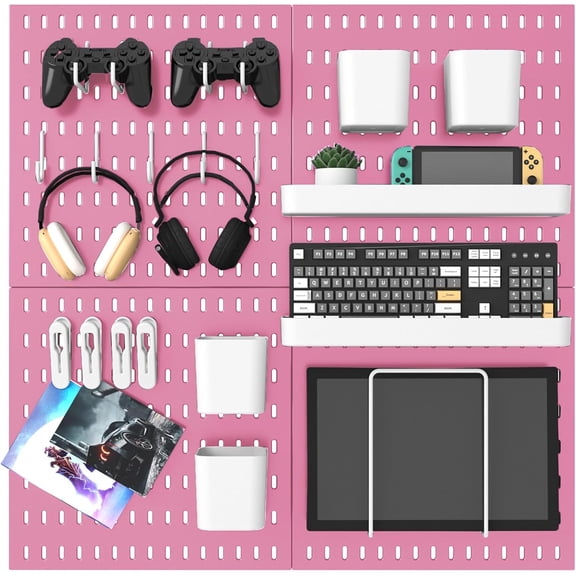 Pegboard Combination Kit, 25.2" x 25.2" Wall Mounted Storage Set with 4 Pegboards & 20 Accessories Hanging, Peg Boards Organizer
