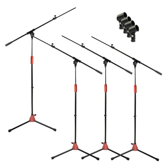 Tripod Microphone Boom Stand with Mic Clip Adapter (Pack of 4) by GRIFFIN | Adjustable Holder Mount For Studio Recording Accessories, Singing Vocal Karaoke, Live Stage | Folding Legs & Telescoping Arm