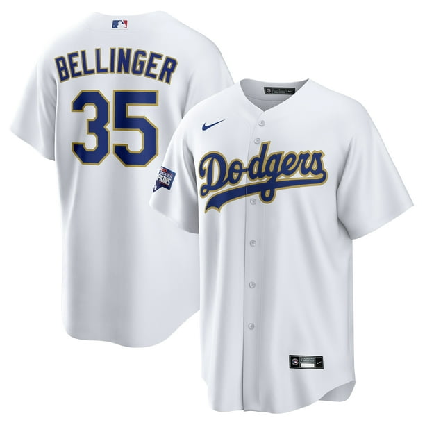 متجر لينوفو Men's Los Angeles Dodgers #35 Cody Bellinger White With Gold Stitched MLB Flex Base Nike Jersey بازل
