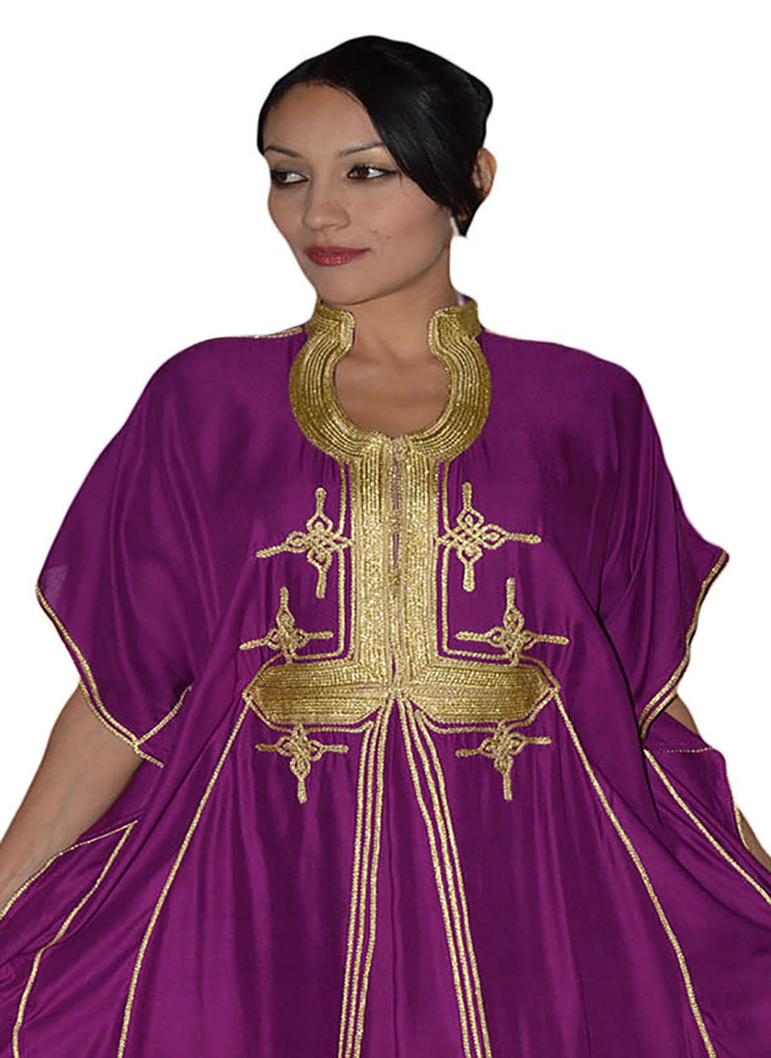 Moroccan Caftans Women Breathable Handmade Butterfly Style Embroidery Ethnic Design Purple 