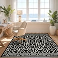 thumbnail image 3 of Design&I 3'x5' Washable Throw Rug Ultra-Thin & Non-Slip Skid-Resistant Small Cream Geometric Beige Trellis Interlocking Border Classroom Ivory for Entryway, Kitchen, 3 of 7