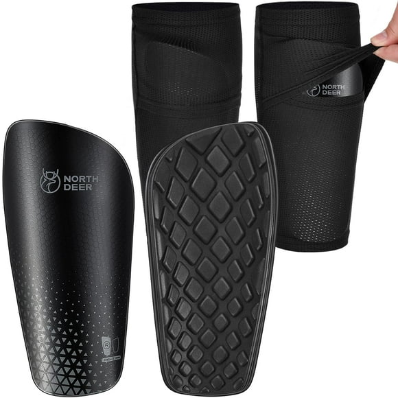 Espinilleras de fútbol Northdeer para hombre con mangas negras, talla L