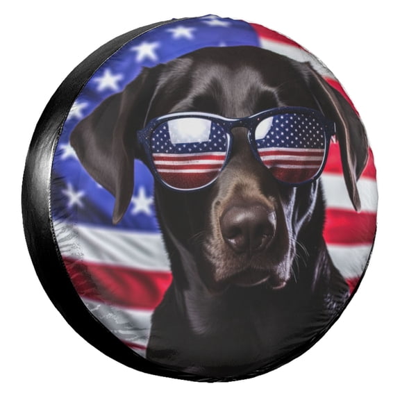 KAKALAD American Flag Black Lab Labrador Dog 02 Spare Tire Cover Universal Vehicle Accessories Buckle Car Tools 14”in