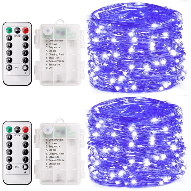 Guirnalda de luces UV Smacen 100 LED, 10 m, funciona con pilas, paquete de 2