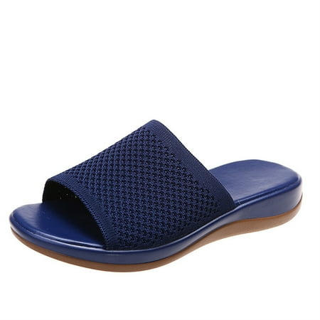 

Flat Bottom Casual Slipper PU Beach Sandal Non Slip Quick Drying Shower Slipper 37 Dark Blue