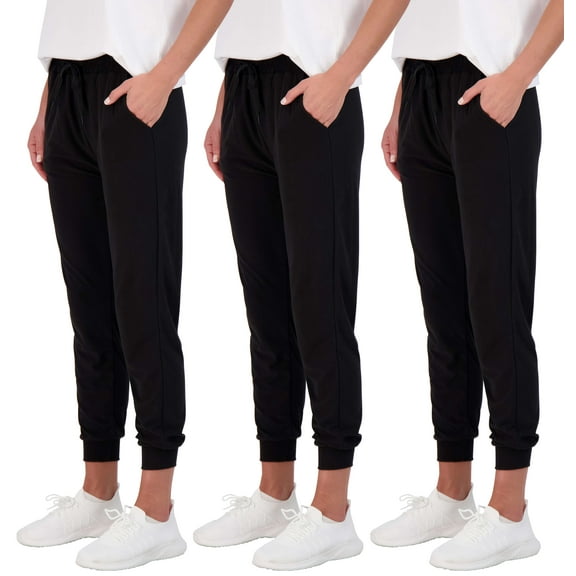 Real Essentials 3 Pack: Women's Ultra-Soft Lounge Joggers Athletic Yoga Pants with Pockets (Available in Plus Size)