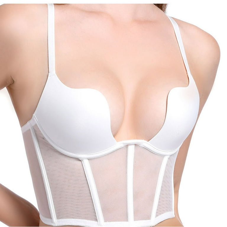 Women's Plus Size Corset Bra Sexy Plunge Mesh Push Up Bustier Crop