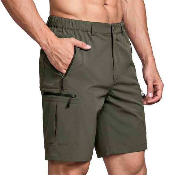 WULMLEO Men's Bike Shorts Stretch Hiking Cargo Shorts Quick Dry Bottoms with Zipper Pockets Cycling Casual Golf Shorts Army Green 2XL
