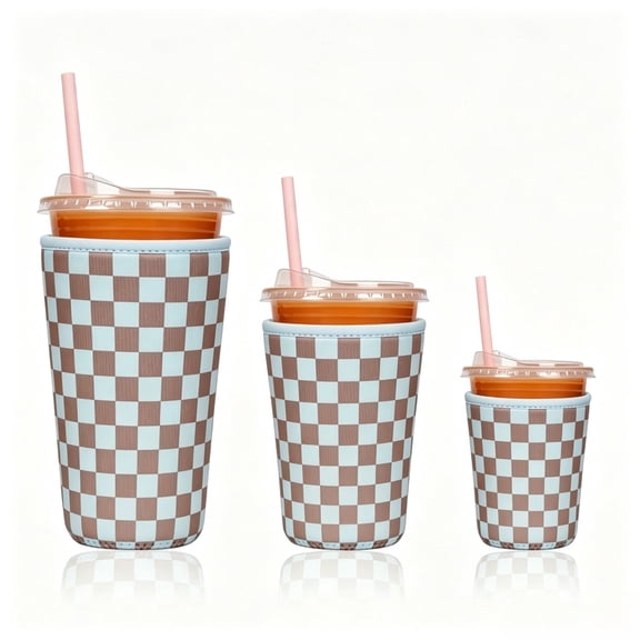 3pcs Classic Checker Neoprene Cup Sleeve, Reusable Insulated Drink Sleeve, Durable Beverage Holder for Iced Coffee Cold Drinks