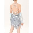 thumbnail image 4 of ranrann Kids Girls Sequins Latin Salsa Tango Ballet Tassel Dress Themed Party Performance Competition Silver 8-10, 4 of 5