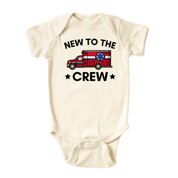 Cute Baby Bodysuit New To The Crew Ambulance Shirt Premium Custom Baby Clothes Unisex Baby Announcement Gift for Mom Newborn Outfit 0-3m Natural
