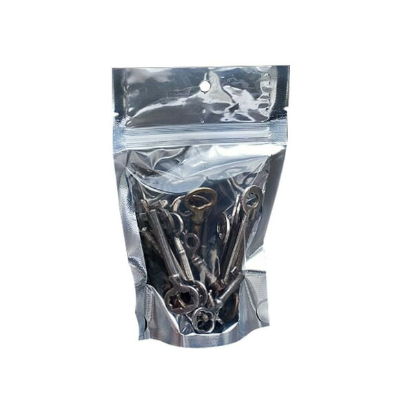 100 pcs 4"x6" Mylar Clear/Silver Aluminum Foil Resealable Stand Up Bags Heat Seal Zipper Lock Reusable Storage Pouches for Zip Food Storage Lock Packaging with Tear Notches