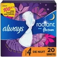 thumbnail image 2 of Always Radiant Overnight Feminine Pads for Women, Size 4 for Nighttime, with Wings, Light Clean Scent, 2 of 17