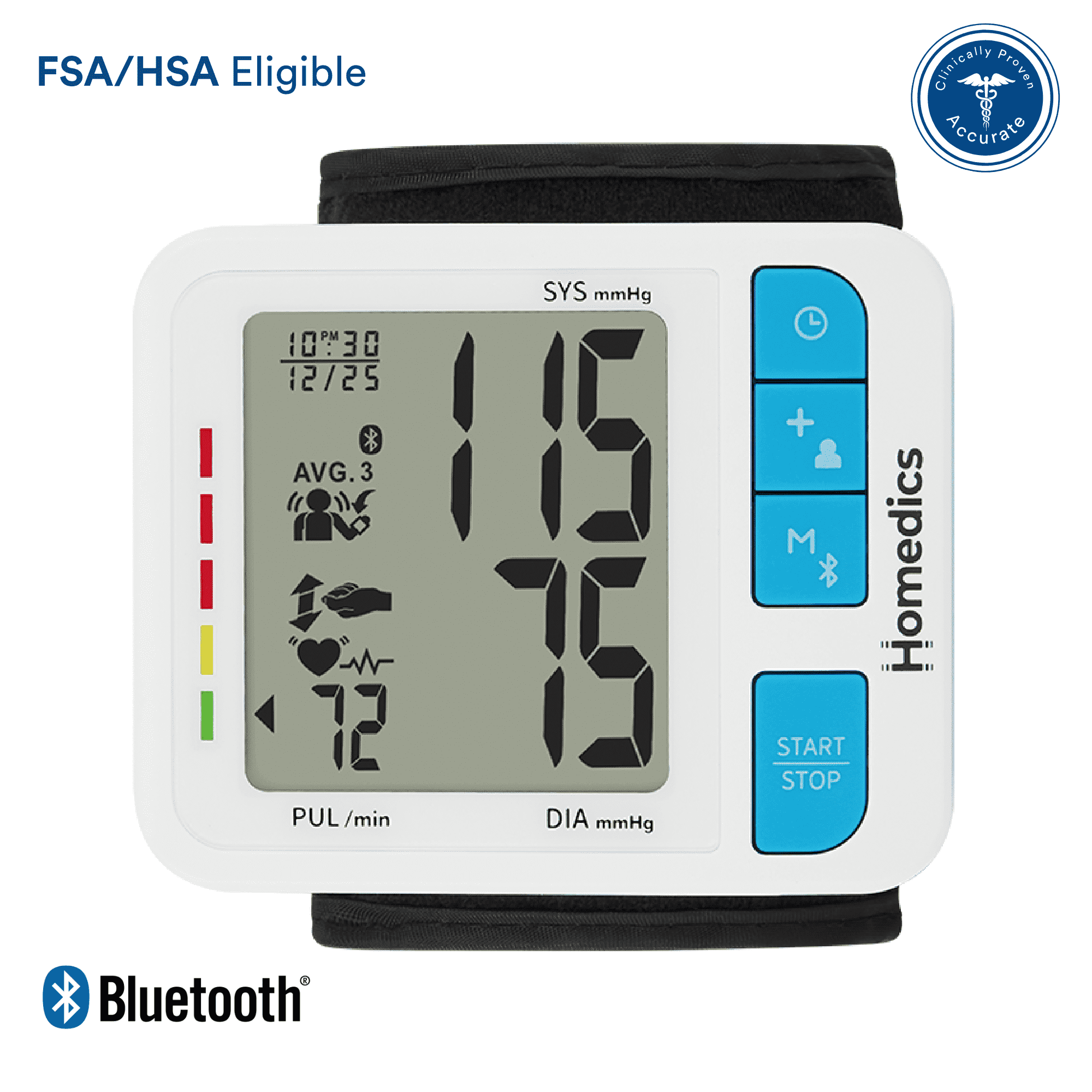 Homedics® Wrist Cuff 700 Series Blood Pressure Monitor, One-Touch Operation, Accurate Results with Bluetooth® Wireless Technology