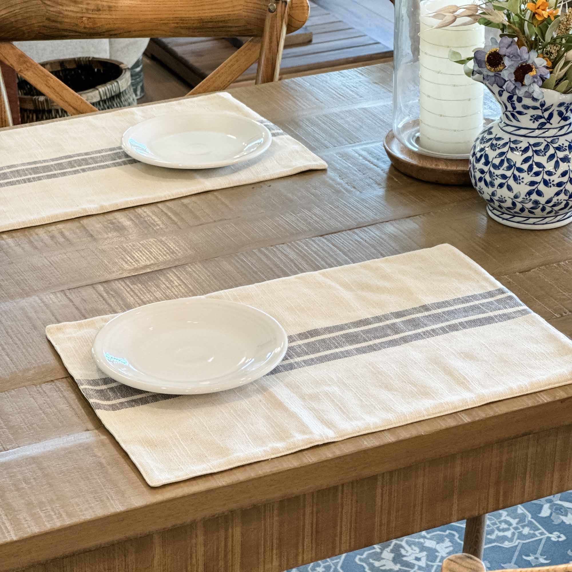 Piper Classics Market Place Gray Grain Sack Stripe Placemats, Set of 4